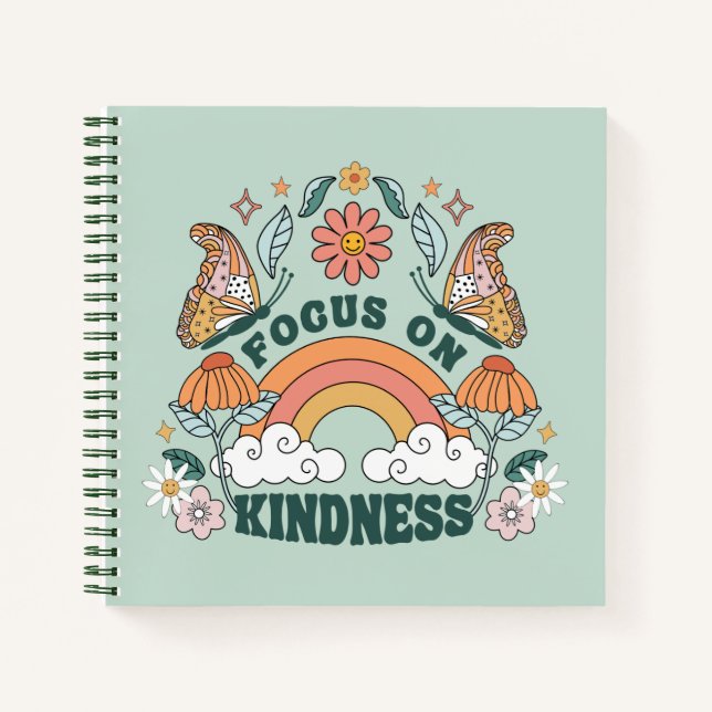 Fokus auf Kindness Groovy Graphic Notizbuch (Vorderseite)