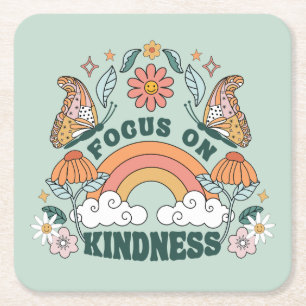 Fokus auf Kindness Groovy Graphic Rechteckiger Pappuntersetzer