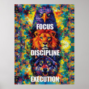 Fokus Disziplin Ausführung Adler Löwe Wolf Motivat Poster