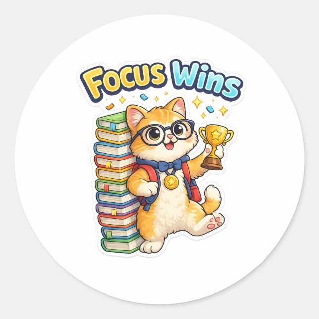 Fokus gewinnt süße Studienkatze Aufkleber (Vorderseite)