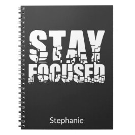 Fokussiert bleibe | Motivierend Satz mit weißem Te Notizblock