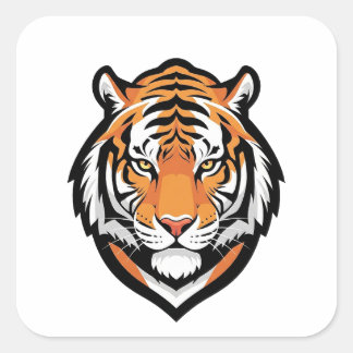 Fokussierte Tiger-Illustration Quadratischer Aufkleber