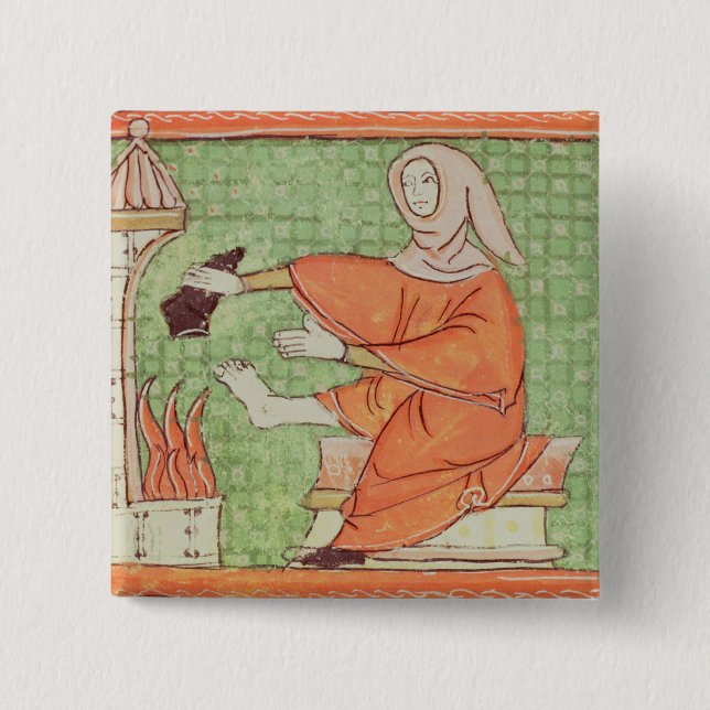 Fol.58r Februar: Erwärmung durch das Feuer Button (Vorderseite)