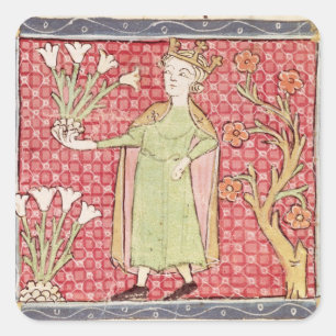 Fol.58v April: Blume auswählen Quadratischer Aufkleber
