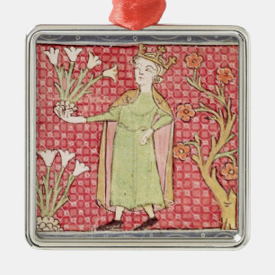 Fol.58v April: Sammeln-Blumen Silbernes Ornament