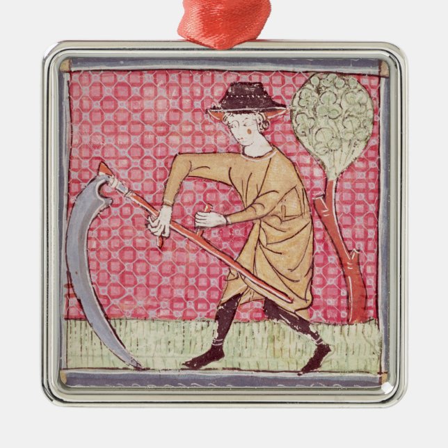 Fol.58v Juni: Heuernte Silbernes Ornament (Vorne)