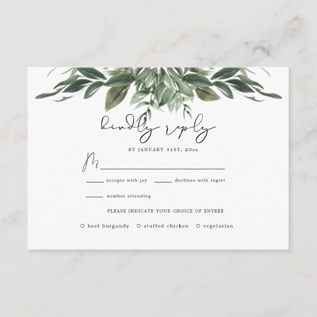 Folage Leaf Wedding RSVP Card Begleitkarte (Vorderseite)