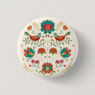 Folblume mit Vögeln Button