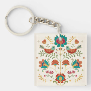 Folblume mit Vögeln Schlüsselanhänger