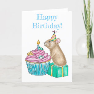 Folded Pika Happy Birthday Cupcake Card Dankeskarte