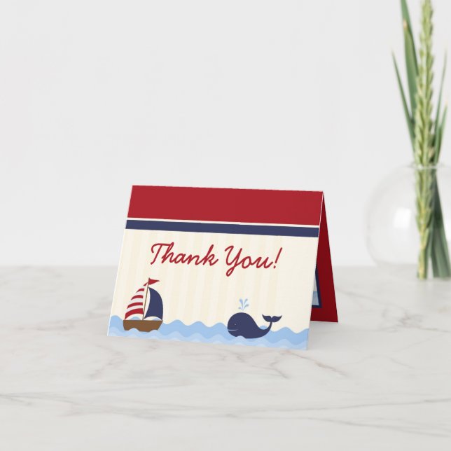 Folded Thank you Card Ahoy Nautical Whale Boat Dankeskarte (Vorderseite)