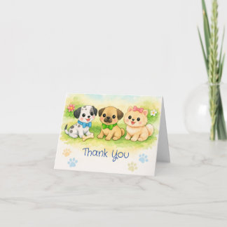 Folded Thank You Card Watercolor Puppies Dankeskarte