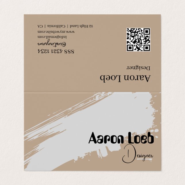 Folded Visitenkarten | Rustikales Kraft mit QR-Cod (Außenseite Aufgefaltet)