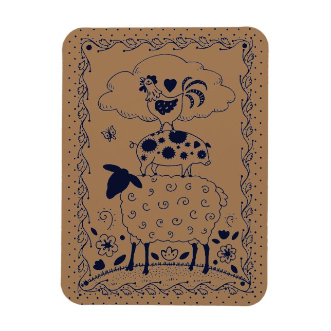 FOLGE ART FARM TIERGESCHAFT, SCHWEIN, ROOSTER Land Magnet (Vertikal)