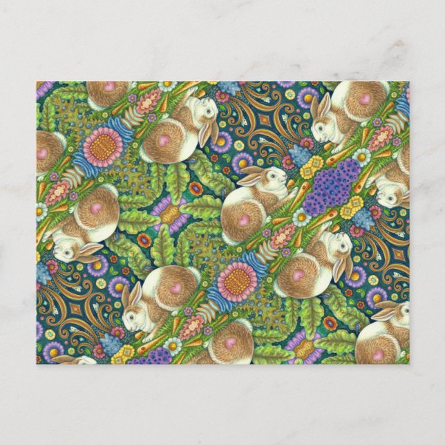 FOLGE ART RABBIT & BLUEBIRD IN SECRET GARDEN POSTKARTE (Vorderseite)