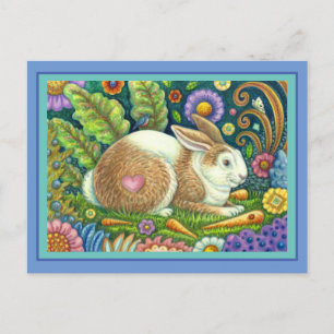 FOLGE ART RABBIT & BLUEBIRD IN SECRET GARDEN POSTKARTE