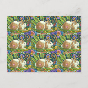 FOLGE ART RABBIT & BLUEBIRD IN SECRET GARDEN POSTKARTE