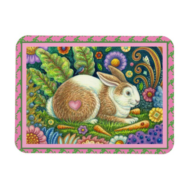 FOLGE ART RABBIT, BLUEBIRD, WHIMSICAL SECRET GARDE MAGNET (Horizontal)