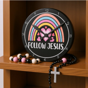 Folge Jesus Regenbogen Mit Herzen Grafik Runde Wanduhr
