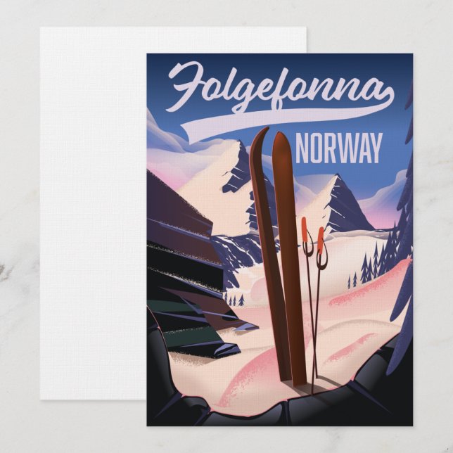 Folgefonna norway Ski Poster. Einladung (Vorne/Hinten)