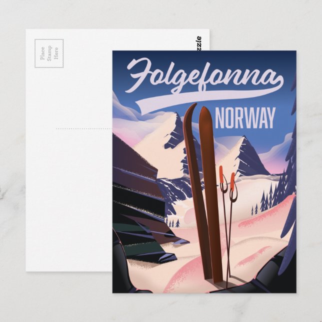 Folgefonna norway Ski Poster. Postkarte (Vorne/Hinten)