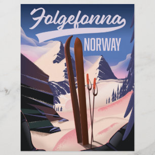 Folgefonna Norwegen Skiposter. Holz-Wandkunst Flyer