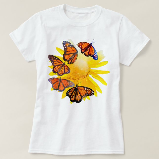 Folgen Sie dem hellen Wasserfarbenschmetterling T-Shirt (Design vorne)