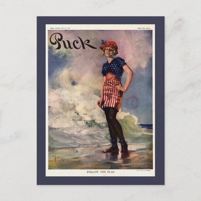 Folgen Sie der Flag Vintag Magazine Cover. Postkarte (Vorderseite)