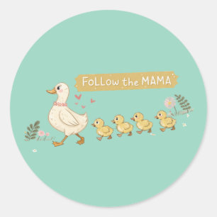 Folgen Sie der Niedlichen Duckfamilie Mama Runder Aufkleber