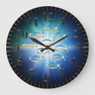 Folgen Sie ihm - christliches Fisch-Symbol Große Wanduhr