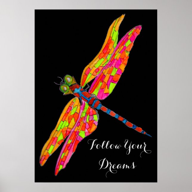 Folgen Sie Ihrem Träumslogan Dragonfly Aquarell Poster (Vorne)
