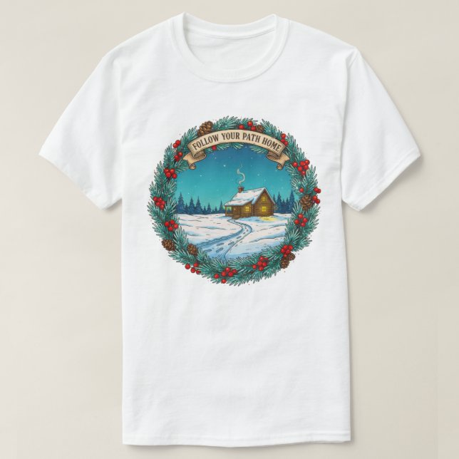 Folgen Sie Ihrem Weg Zuhause Weihnachts-Kabine-Sze T-Shirt (Design vorne)
