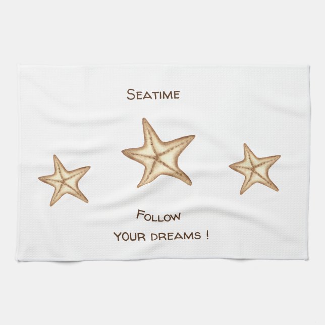 Folgen Sie Ihren Träumen Aquarell Seatime Starfish Geschirrtuch (Horizontal)