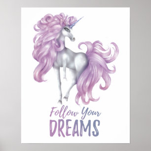 Folgen Sie Ihren Träumen - Lila & weiß Einhorn Poster