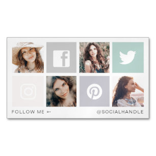 Folgen Sie Me Social Media Square Grid-FotoCollage Magnetische Visitenkarte