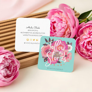 Folgen Sie meinen Instagram Stories floral Social  Quadratische Visitenkarte
