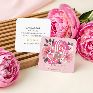 Folgen Sie meinen Instagram Stories floral Social  Quadratische Visitenkarte
