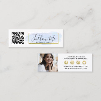 Folgen Sie mir Light Blue Watercolor & Gold Influe Mini Visitenkarte