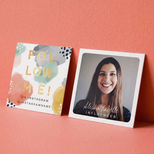 Folgen Sie mir, moderne minimale und Abstrakte Was Quadratische Visitenkarte (Follow Me, Modern Minimal & Abstract Watercolor Square Business Card)