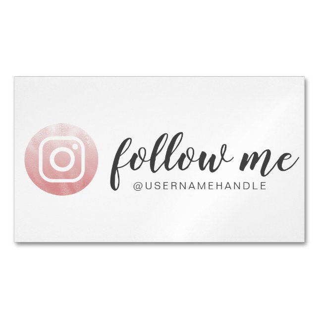 Folgen Sie mir Social Media Instagramm Pink Gold Magnetische Visitenkarte (Vorderseite)