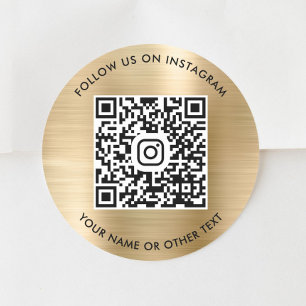 Folgen Sie uns auf Instagram QR Code Gold Runder Aufkleber