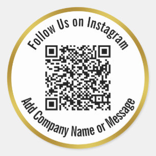 Folgen Sie uns auf Instagram Schwarz-weiß Gold QR  Runder Aufkleber