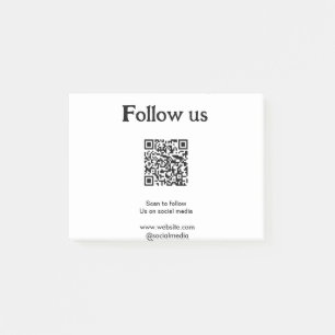Folgen Sie uns auf Social Media, scannen Sie den Q Post-it Klebezettel