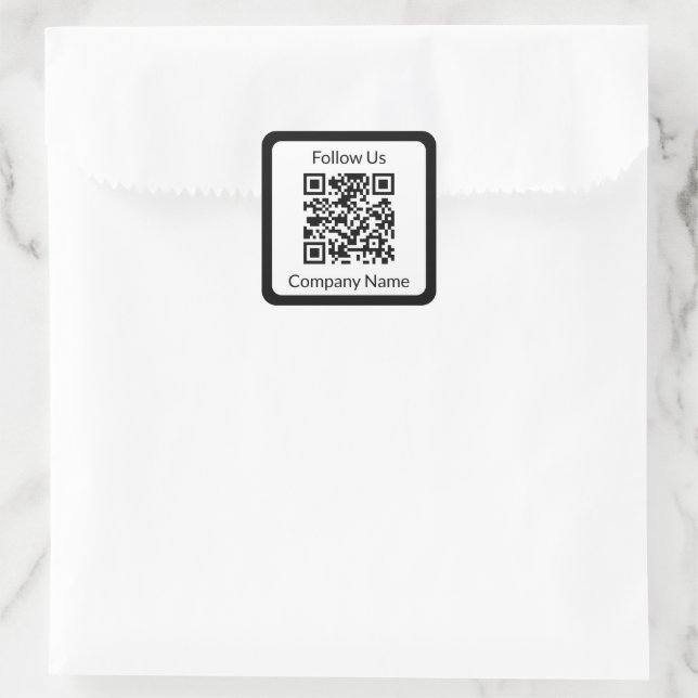 Folgen Sie uns dem QR-Code für schwarze und weiße  Quadratischer Aufkleber (Tasche)