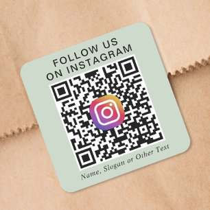 Folgen Sie uns Instagram QR Code Sage Grün Werbear Quadratischer Aufkleber