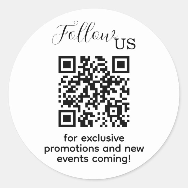 Folgen Sie uns Minimalistisch-modern mit QR-Code Runder Aufkleber (Vorderseite)