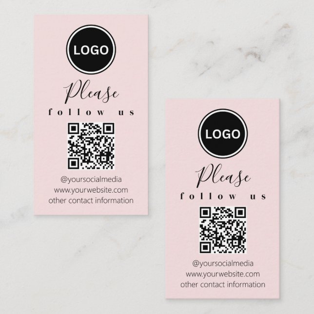 Folgen Sie uns | QR Code | Modernes Rosa Visitenkarte (Vorne/Hinten)