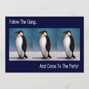 FOLGENDE PENGUINEN: PARTY EINLADUNG:KUNSTWERK EINLADUNG