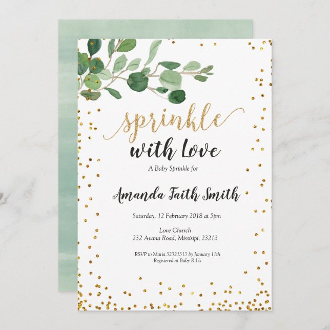 Foliage Baby Sprinkle Card Einladung botanisch (Vorne/Hinten)