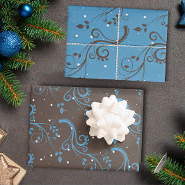 Foliage Blue Brown Muster Weihnachten Geschenkpapier Set